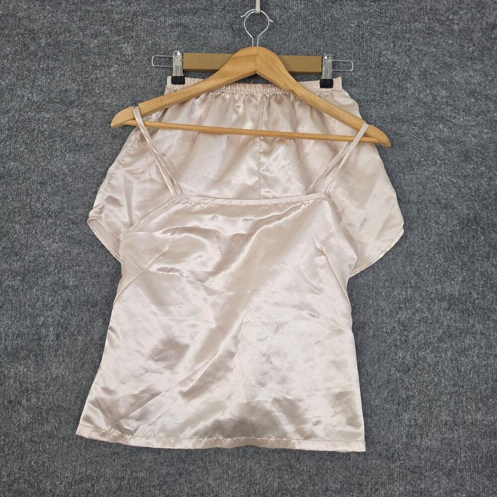 Lisa Says Gah Pajama Set Small Champagne Satin Cami Top Shorts Lounge Cozy Cute